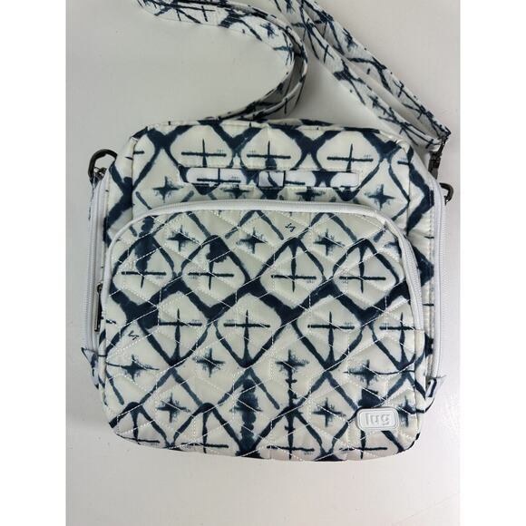 Lug Ranger Crossbody Bag Watercolor Diamond Print White & Blue Quilted Pockets - Picture 3 of 12